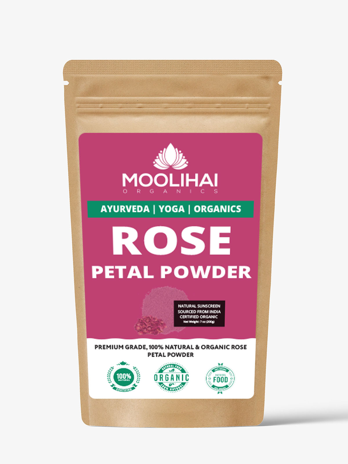 Certified Organic Rose Petal Powder - To Rejuvenate & Lighten Skin - 100 gm - Image 2