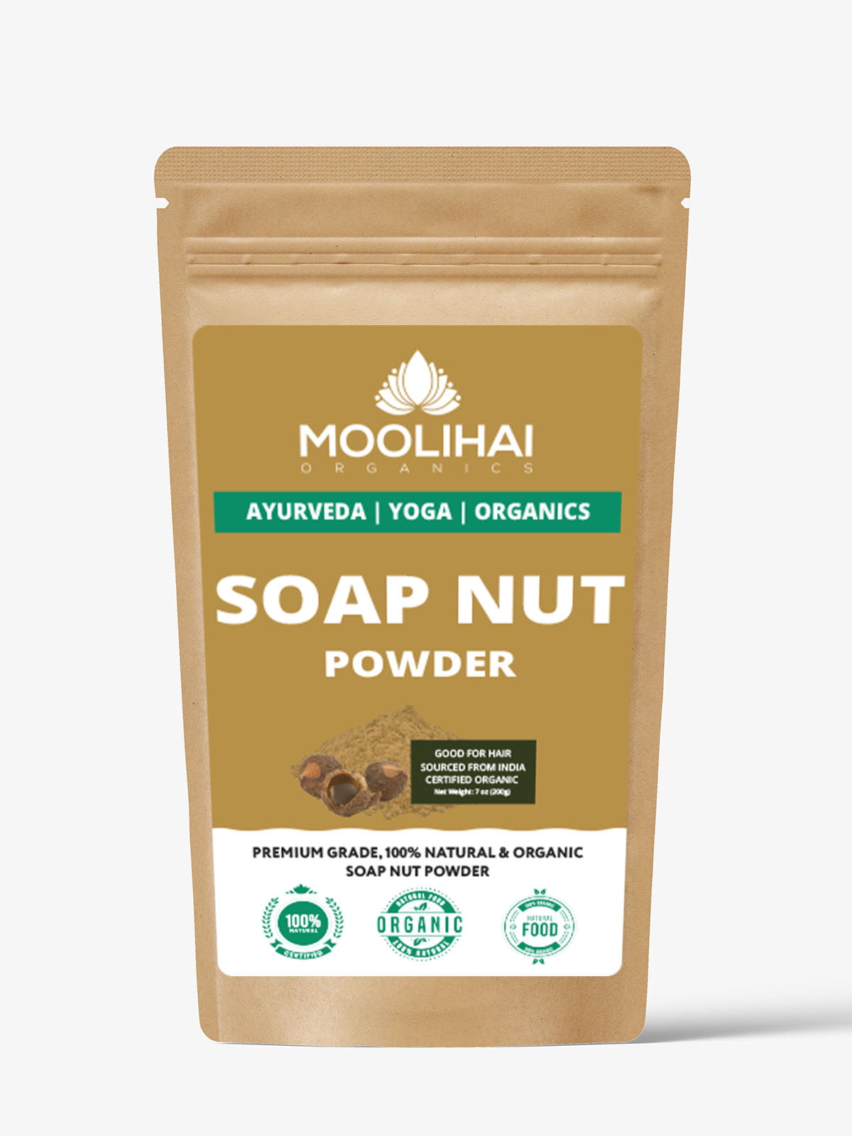 100% Natural) USDA Organic Soap Nut Powder - 200 gm - Moolihai