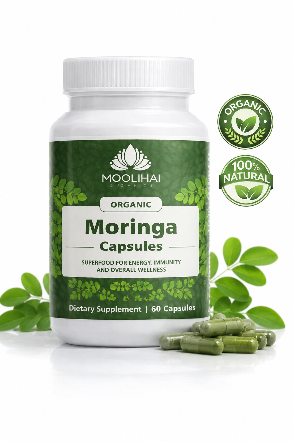 Organic Moringa Capsules — Moringa oleifera leaf