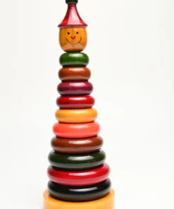 Wooden Pyramid Childrens Toy Made Of Colorful Rings - Round Multiple color wooden tower set for kids play - Smooth rings, Solid wood base - Stacker Classic toy - Shape Learning